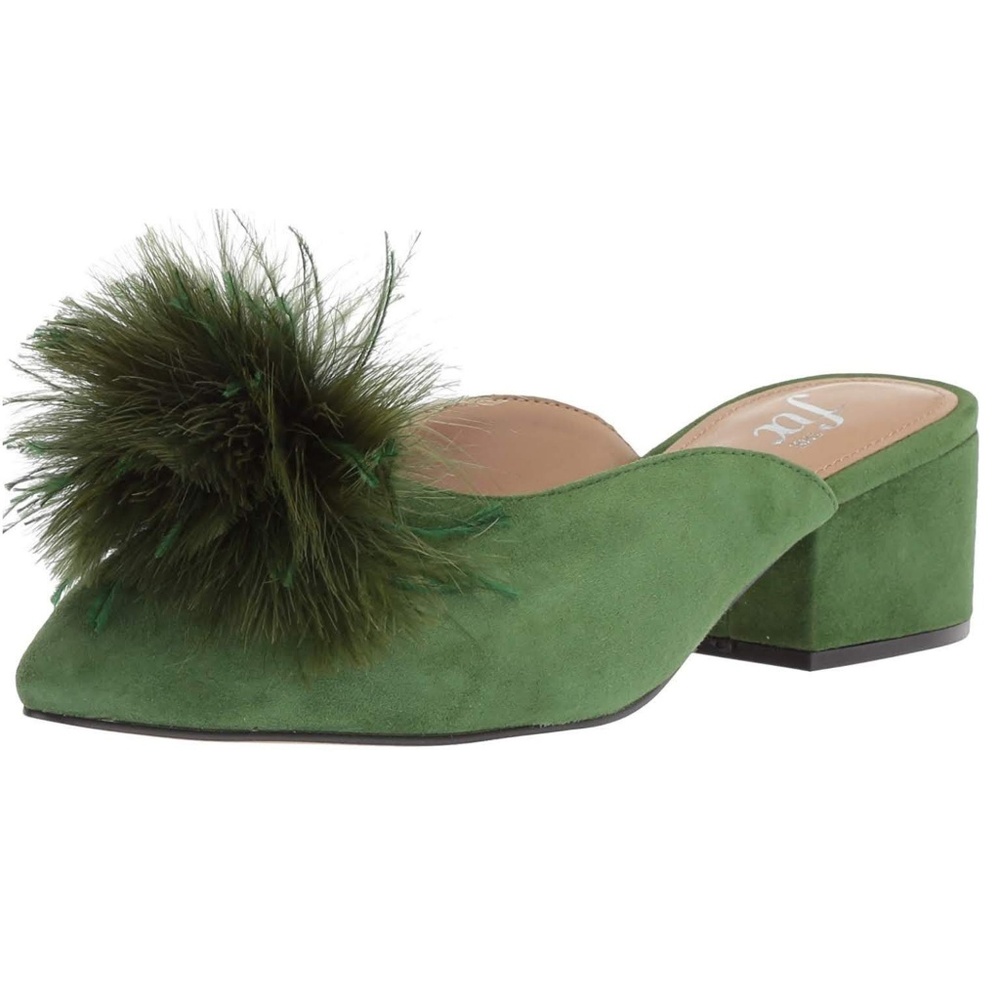 Block Heel Mule with feather pom